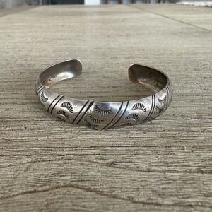 Signed W Tracy Navajo Stamped Sterling Silver Stamped Cuff Bracelet FOR REPAIR